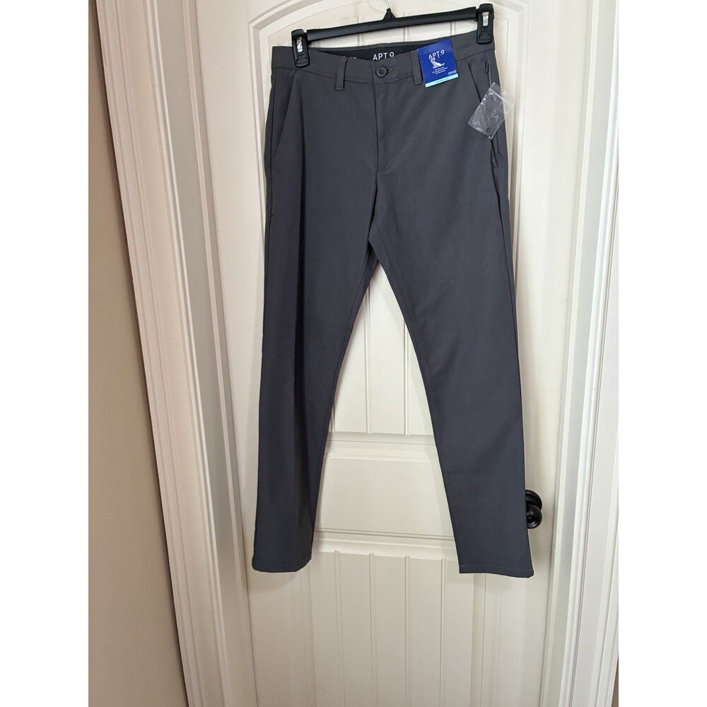 Apt 9 Tech Pants Mens 30x32 Grey Haze Slim Fit Performance Stretch NEW